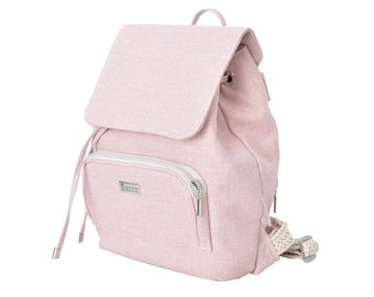 Rucksack, pinker Rucksack- Stoff aus 100% recycelten Plastikflaschen, umweltfreundlich, nachhaltige Mode, vegan, Frühlingsgarderobe