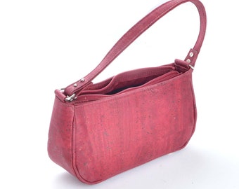 Natural Cork handbag, vegan leather bag, cork bag, korktasche, red bag, cherry handbag, small cork handbag