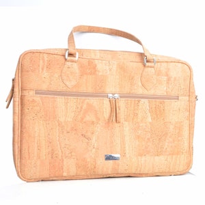 Sac pour ordinateur portable en liège naturel, cuir de liège végétalien, sac en liège végétalien moyennement résistant à l'eau, couleur naturelle, cadeau, vintage