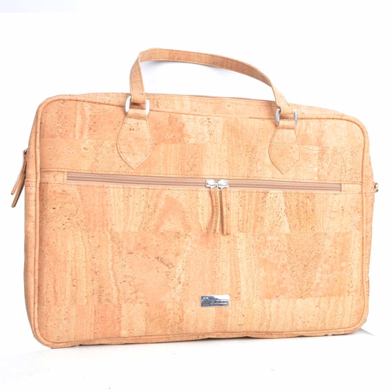 Handmade Natural Cork Laptop Bag, Vegan Leather, Water Resistant