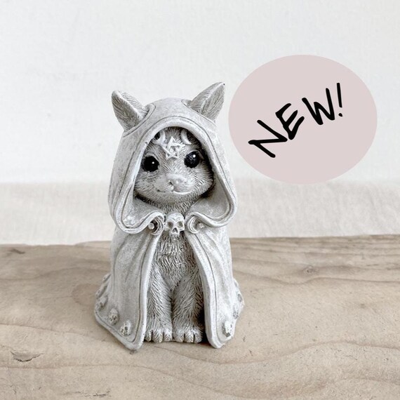 Gothic Cat Latex Mold – Monk Robe, Skulls & Pentagram – Reusable rubber Mold for Resin, Concrete, Plaster – Witchy Halloween Decor