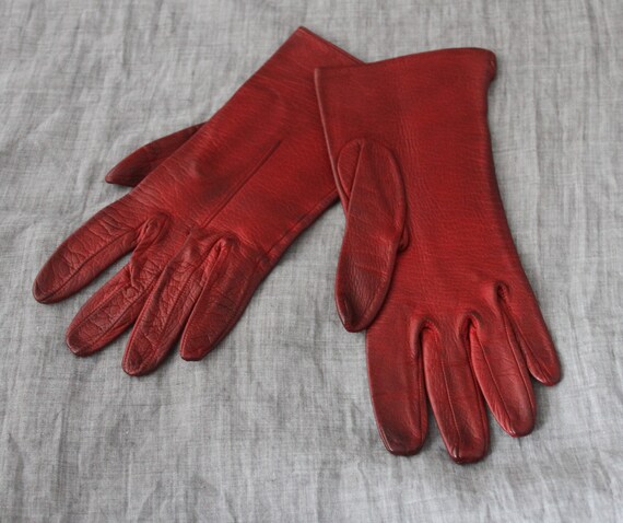 dunkelrote Vintage Handschuhe Leder Patina - image 4