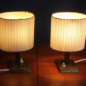 Pair of vintage table lamps brass with fabric shade