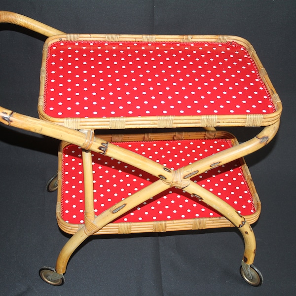 Teewagen aus Bambus und Rattan Polka Dots Vintage