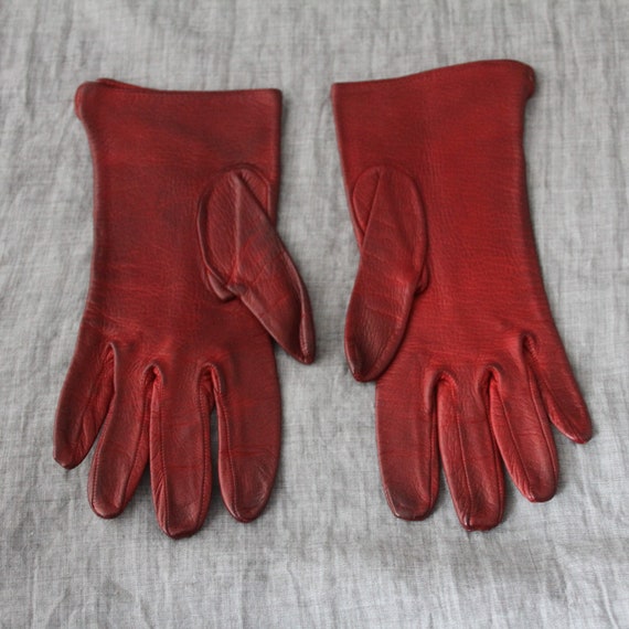 dunkelrote Vintage Handschuhe Leder Patina - image 3
