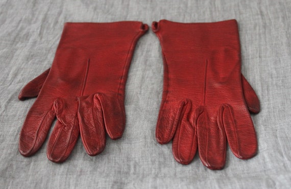 dunkelrote Vintage Handschuhe Leder Patina - image 2