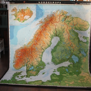 old map of Northern Europe scroll painting