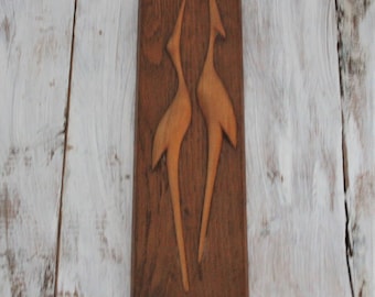 Bild Kranich Reiher aus Holz Vintage Mid-Century