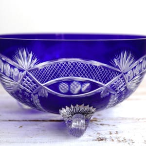 blaue Vintage Glasschale Überfangglas