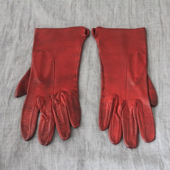 dunkelrote Vintage Handschuhe Leder Patina - image 1