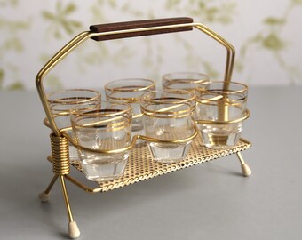 Mid century Gestell mit 6 Schnapsgläsern