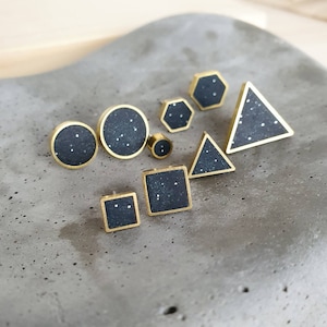 Pendientes de tuerca con forma de polvo de estrellas // redondos, circulares, cuadrados, con forma de panal y triangulares