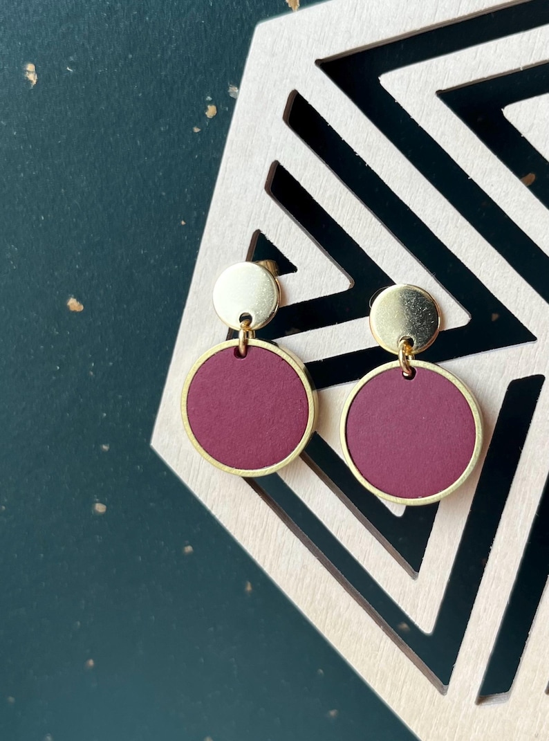 Pendientes // Pendientes colgantes redondos negros, acabado mate sencillo // Pendientes de disco // Hipoalergénicos // Acero inoxidable, oro de 24k imagen 3