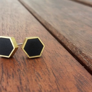 stud earring black // round circle square honeycomb triangle image 2