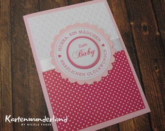 Birth map | Dots white pink | Handmade baby card |  | customizable Interior text & banknote tray optional