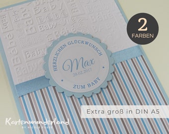 XXL card for BIRTH DIN A5 | Handmade baby card | | customizable Interior text & banknote tray optionally |