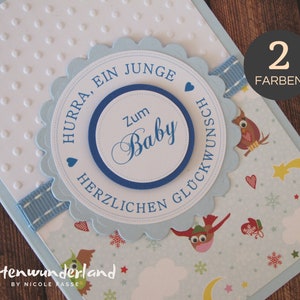 Karte zur Geburt Eule im Winter | Handgemachte Babykarte | personalisierbar | Innentext + Geldscheinfach optional | Babykarte rosa oder blau
