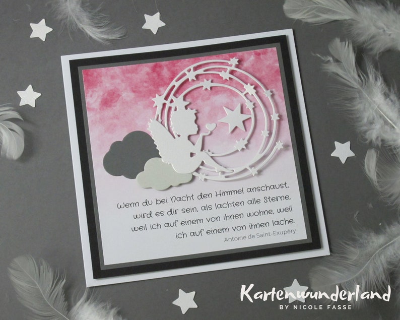 Sternenkind Trauerkarte für Baby oder Kind Handgemachte Trauerkarte Innentext optional rosa oder blauer Himmel Aquarell 761 b Bild 2