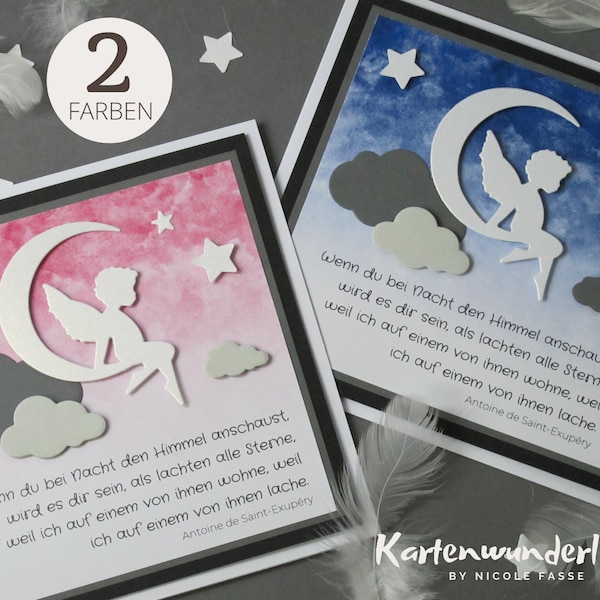 Sternenkind Trauerkarte für Baby oder Kind | Handgemachte Trauerkarte | Innentext optional | rosa oder blauer Himmel Aquarell | # 761 a