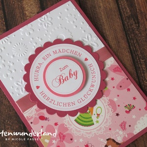 Karte zur Geburt | Prinzessin beere | Handgefertigte Babykarte | personalisierbar | Geldscheinfach und Innentext optional | Babykarte