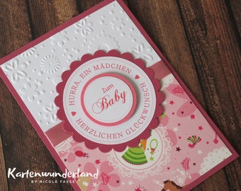 Birth Card | Princess berry | Handmade Baby Card | personalizable | Money-simple and interior text optional | Baby card