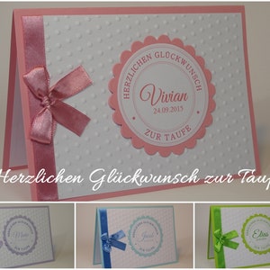 Karte zur TAUFE | personalisiert mit Namen | Handgemachte Babykarte | Innentext & Geldscheinfach optional | Taufe Geldgeschenk | 4 Farben