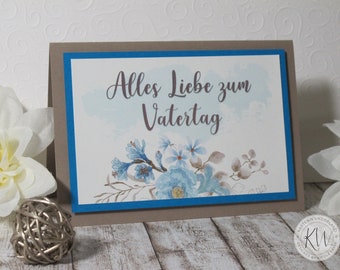 Vatertagskarte Aquarell Blumen | taupe / blau