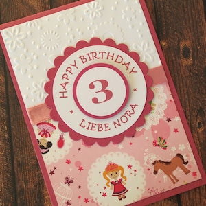 Geburtstagskarte Prinzessin | personalisiert | Geburtstag Mädchen | Handgemachte Karte | Innentext & Geldscheinfach optional | beere / weiß
