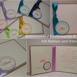 Karte zur Konfirmation / Kommunion  | personalisiert & handgemacht | Innentext + Geldscheinfach optional | 6 Farben