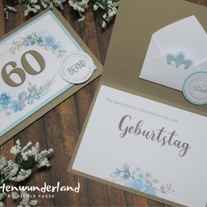 Personalized Birthday Card I Watercolor Flowers taupe / Light Blue I Watercolor Flowers Light Blue