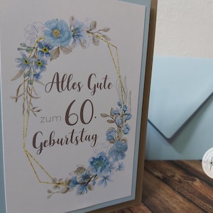 Geburtstagskarte Aquarell Blumen ~ Runder Geburtstag ~ taupe / hellblau