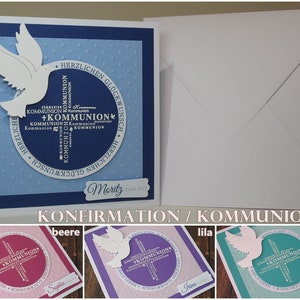 Karte zur Konfirmation / Kommunion | handgemacht & personalisierbar | Innentext u. Geldscheinfach optional | 4 Farben