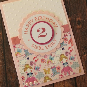 Kinder Geburtstagskarte Prinzessin hellrosa | personalisiert & handgemacht | Innentext u. Geldscheinfach optional