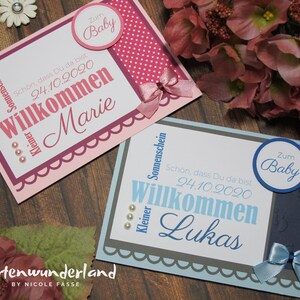 Karte zur Geburt | personalisiert | Handgemachte Babykarte |  Geldscheinfach & Innentext optional