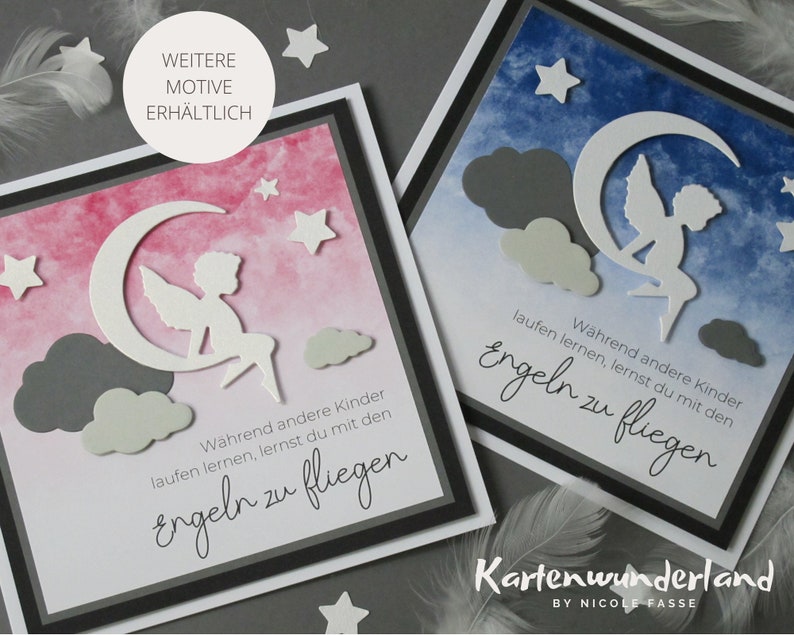 Sternenkind Trauerkarte für Baby oder Kind Handgemachte Trauerkarte Innentext optional rosa oder blauer Himmel Aquarell 761 b Bild 8