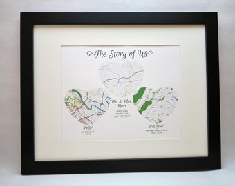 custom map print, digitial print, anniversary gift, wedding gift, map art