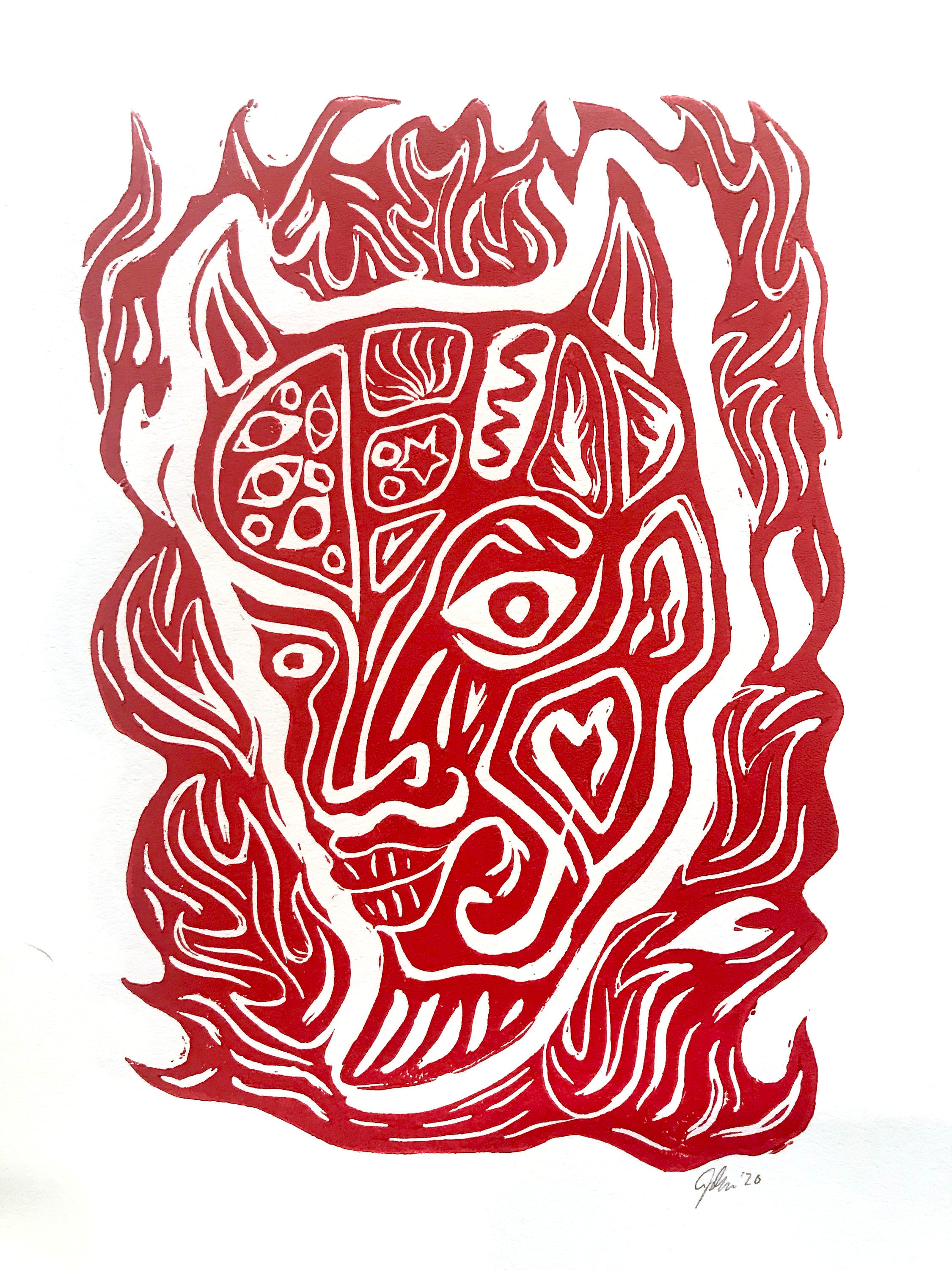 Devil Inside Original linocut print Etsy