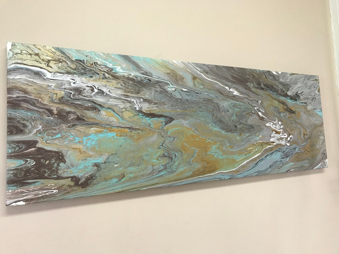 Art Wall Decor Wall Art Original Aqua gold Silver rich | Etsy
