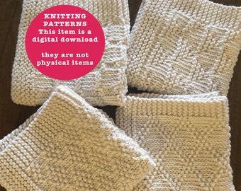Hand knitted dishcloths, set of 4 - knitting pattern