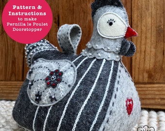 Pernilla le Poulet grau - Muster und Anleitung für einen Filz-Türstopper