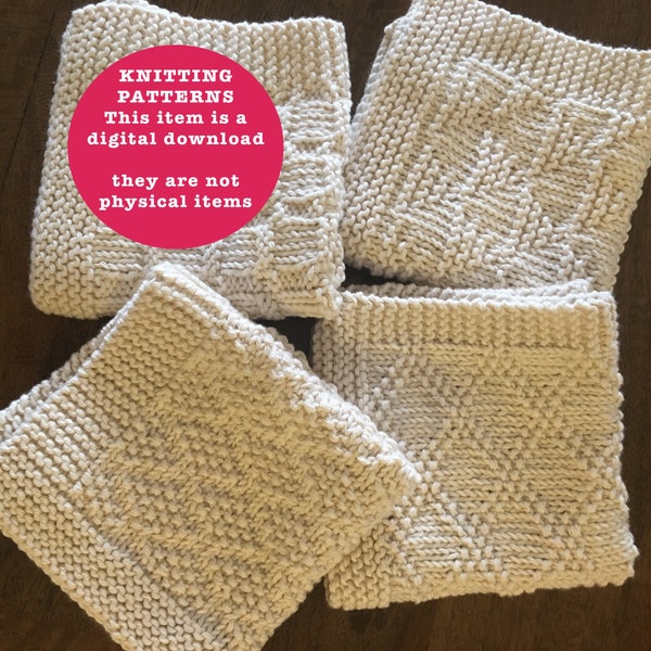 Hand knitted dishcloths, set of 4 - knitting pattern