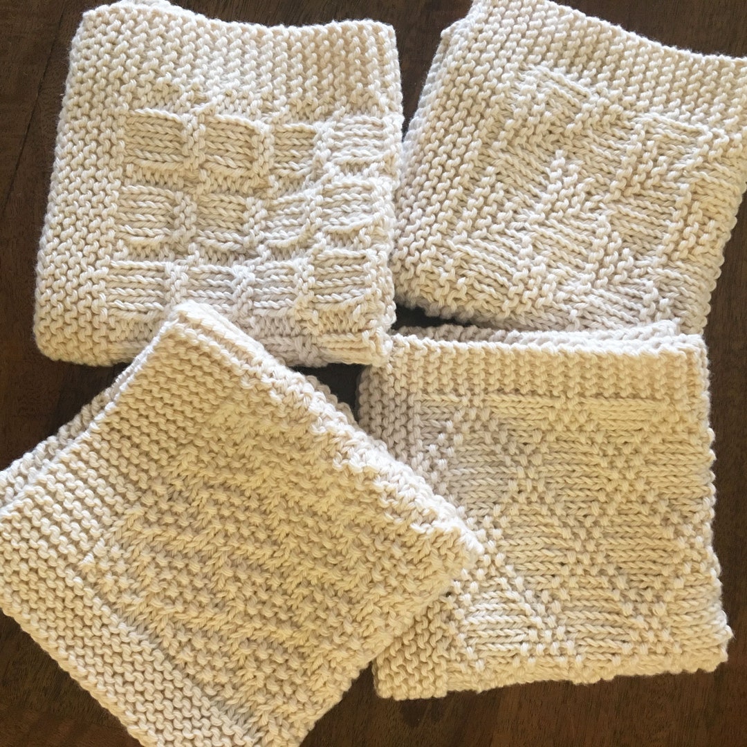 Hand Knitted Dishcloths Set of 4 Knitting Pattern Etsy