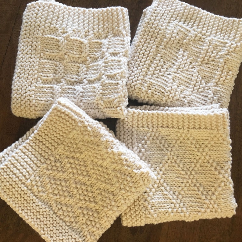 Hand knitted dishcloths, set of 4 - knitting pattern Hand knitted dishcloths, set of 4 - knitting pattern