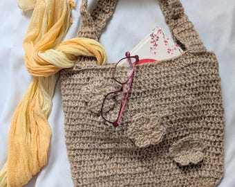 Crochet Jute Tote Bag, Handmade Hippie Purse