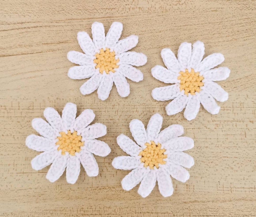 Set of 2 Handmade Daisy Flower, Crochet White Flower Applique, Handmade