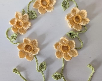 Hand Crochet Daffodil Garland, Floral Bunting, Nursery, Campervan, Wedding, Party Decorations, Handmade Wall Decorations