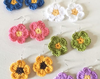 Handmade Crochet Daisy Earrings, Boho Hippie Style