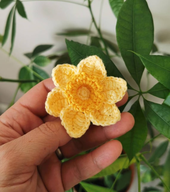 Handmade Crochet Yellow Daffodil Flower Applique, Cotton Craft