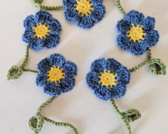 Handmade Crochet Forget-Me-Not Garland, Blue Flower Bunting, Home/Campervan decorations