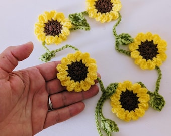 Hand Crochet Sunflower Garland; Nursery, Party, Campervan Decorations, Handmade Sunflowers Bunting